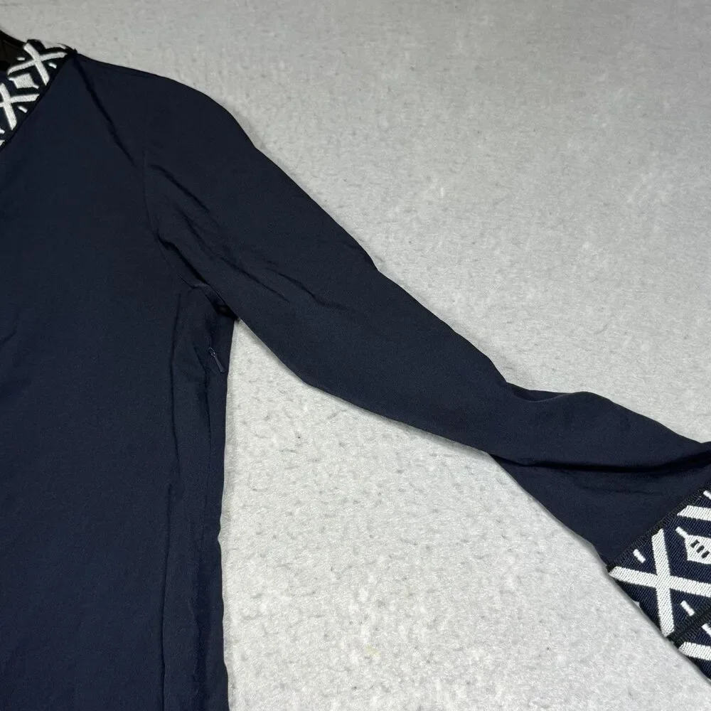 Tory Burch Tunic Top Women’s 6 Navy Blue Ariana Embroidered Knit Trim V Neck - Picture 7 of 13